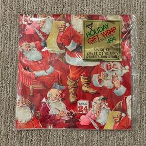 SOLDVintage Hallmark Santa gift wrap, 8.3 sq ft, by Ambassador holiday gift wrap